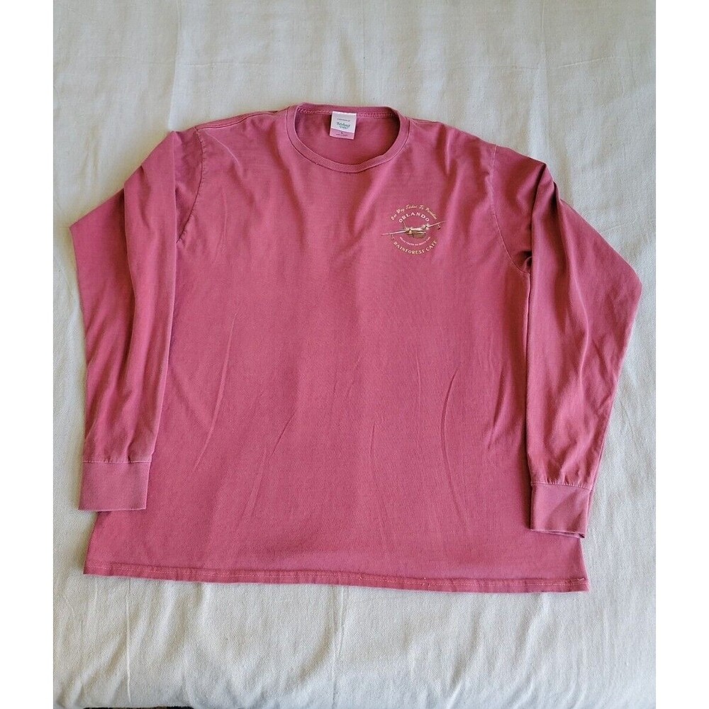 Rainforest Cafe Mens L T‎ Shirt Orlando Red Dual Sided Long Sleeve Logo Vtg 90s